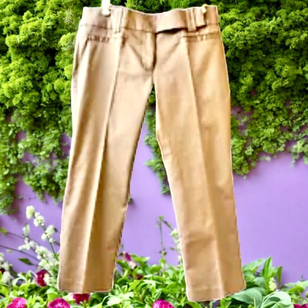 Zara Basic Khaki Crop Pants Casual Vtg 90's Faux Pockets Flat Front